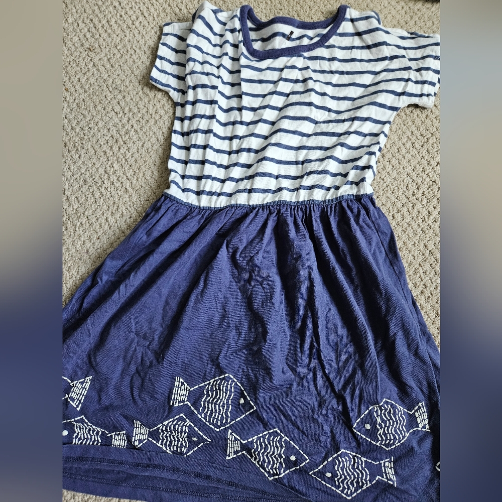 Tea Collection dress sz 7 blue stripe fish detail